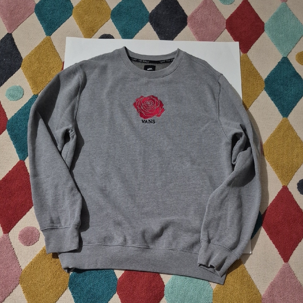 Vans Gray Crewneck Sweatshirt with Red Rose Patch